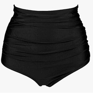 COCOSHIP: Black High-Waisted Tummy Control Bikini Bottom -Size 2X